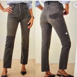 Reformation Cynthia Patch High-rise Straight Jean - washed black - size 28